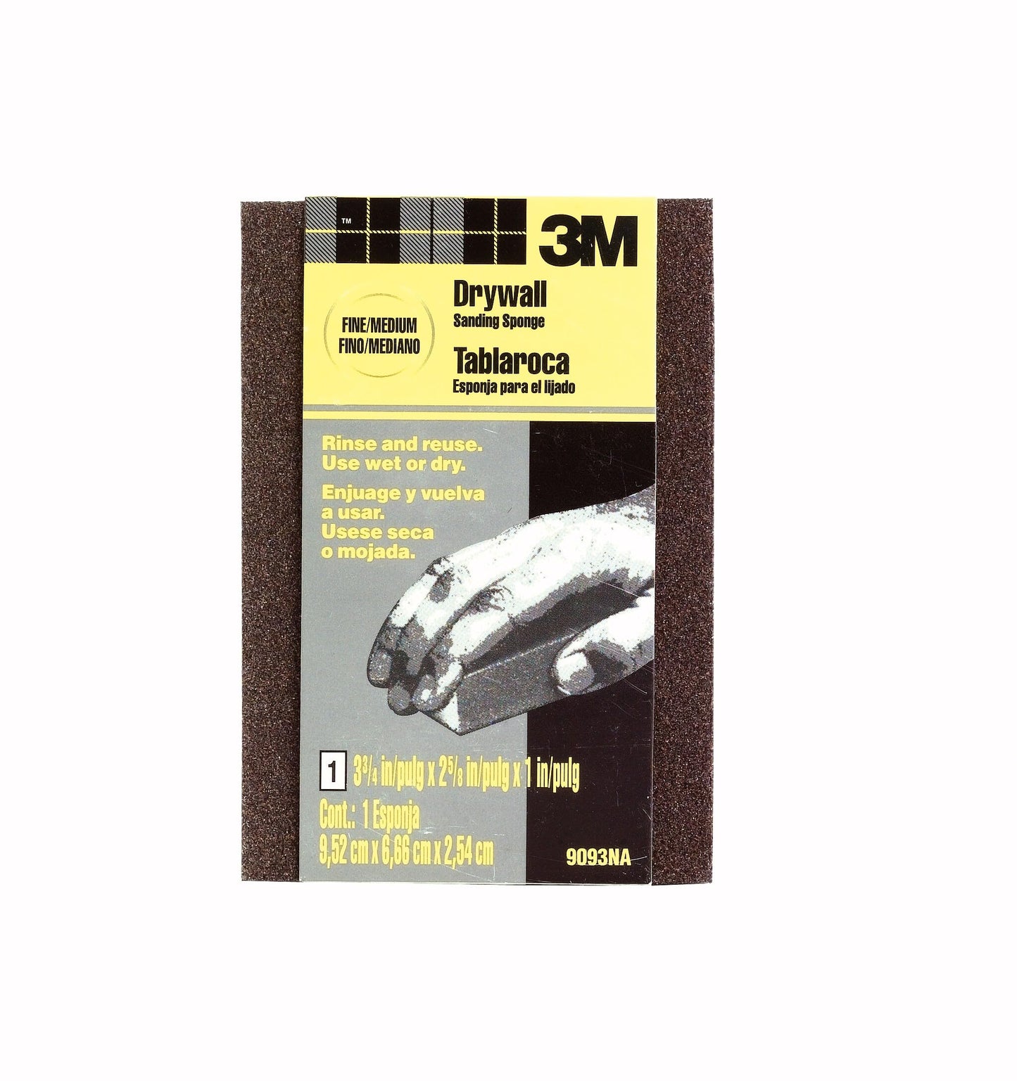 3M™ Drywall Sanding Sponge 9093DC, Dual Grit Block, 3 3/4 in x 2 5/8 in x 1 in, Fine/Medium, 24 Ea/Cv