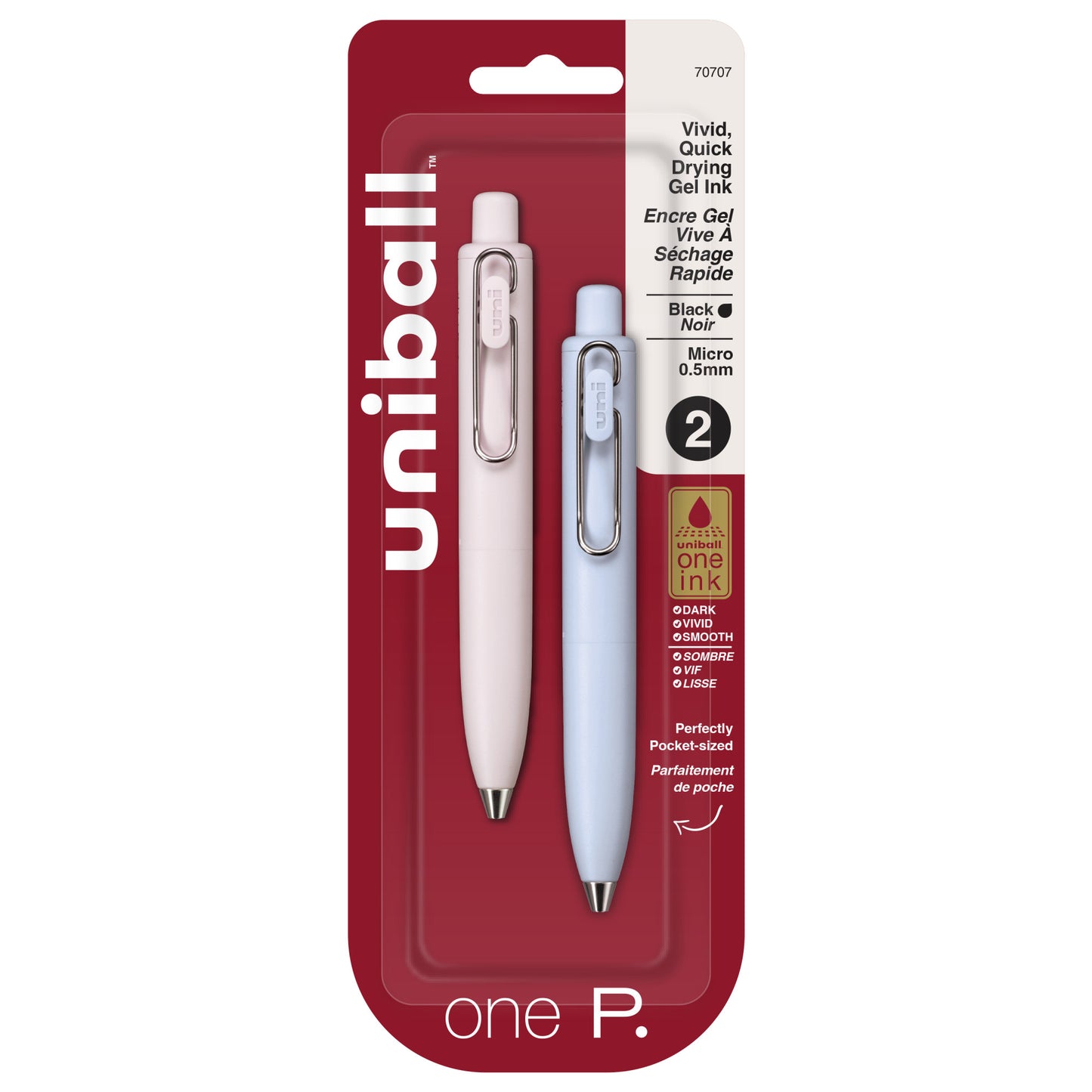 uniball™ one P Retractable Gel Pens, Micro Point (0.5mm), Black, 2 Pack