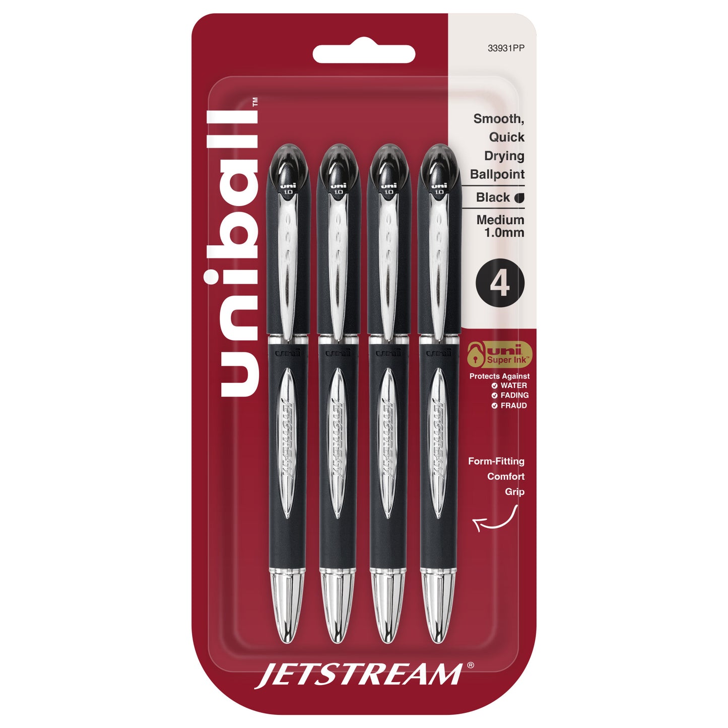uniball™ Jetstream Ballpoint Pens, Medium Point (1.0mm), Black, 4 Pack