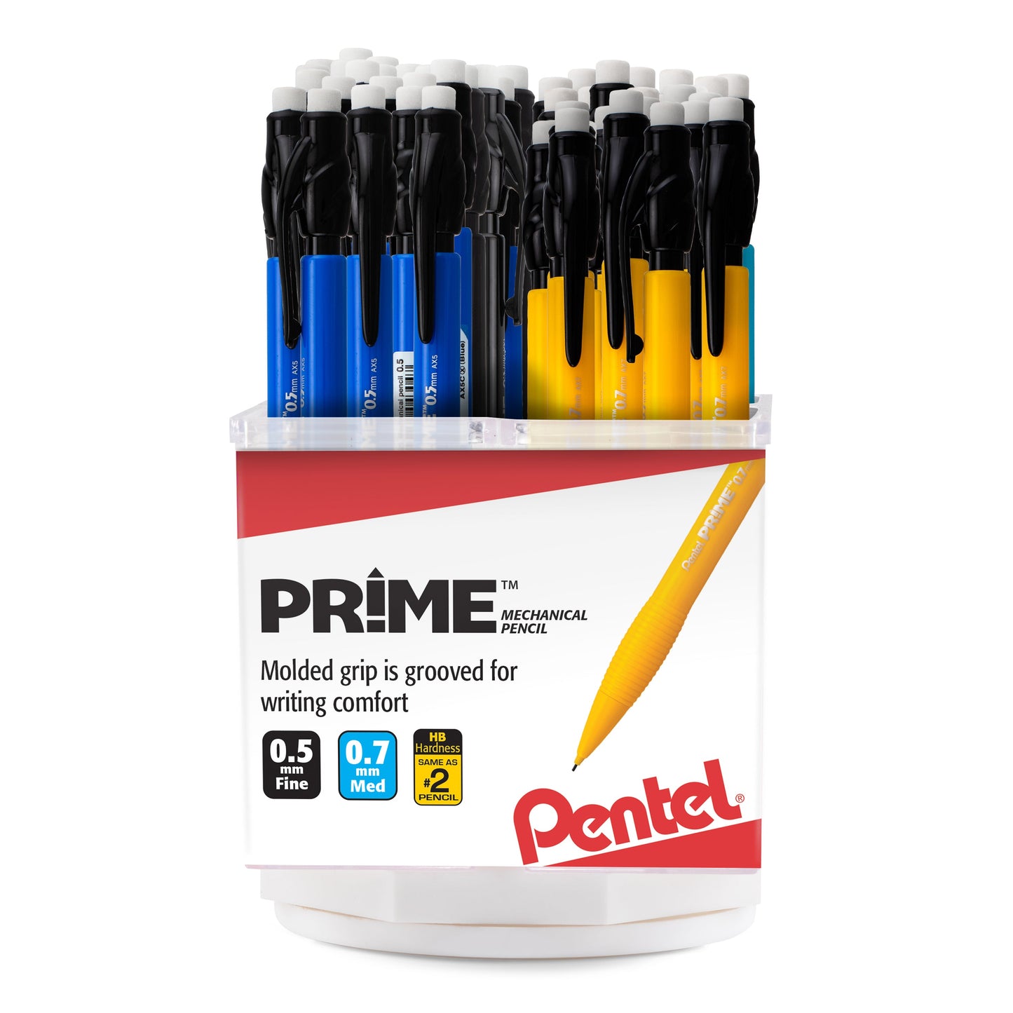 PRIME Mechanical Pencil, (0.5/0.7mm) Fine/Med. line, Assorted Barrels, Spinner Display - 48 Pieces (AX57M-4)