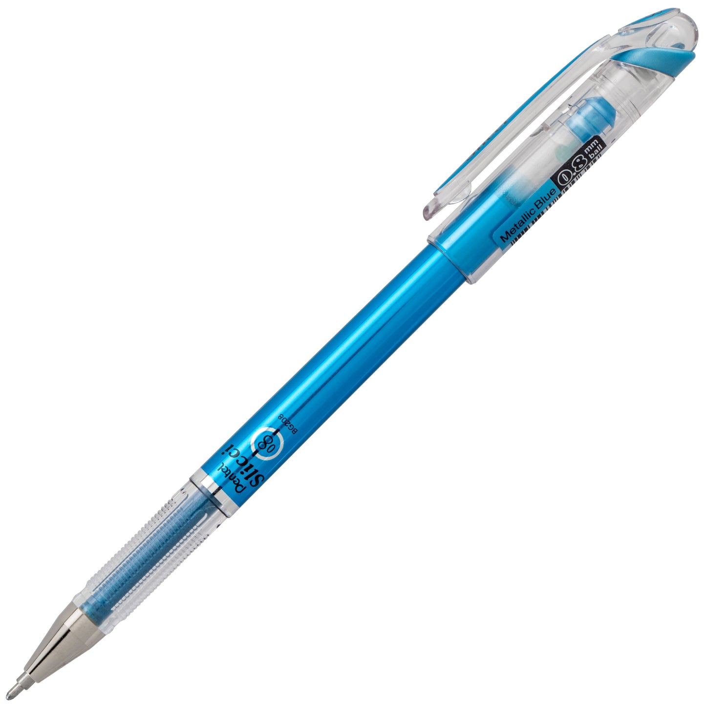 Pentel Arts Slicci METALLIC (0.8mm) Needle Tip Med Gel Pen Blue Metallic Ink (BG208-MC)