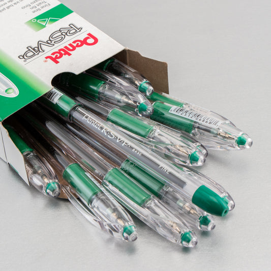 Pentel RSVP Ballpoint Pen, (0.7mm) Fine Line, Green Ink (BK90-D), 48 Dozen