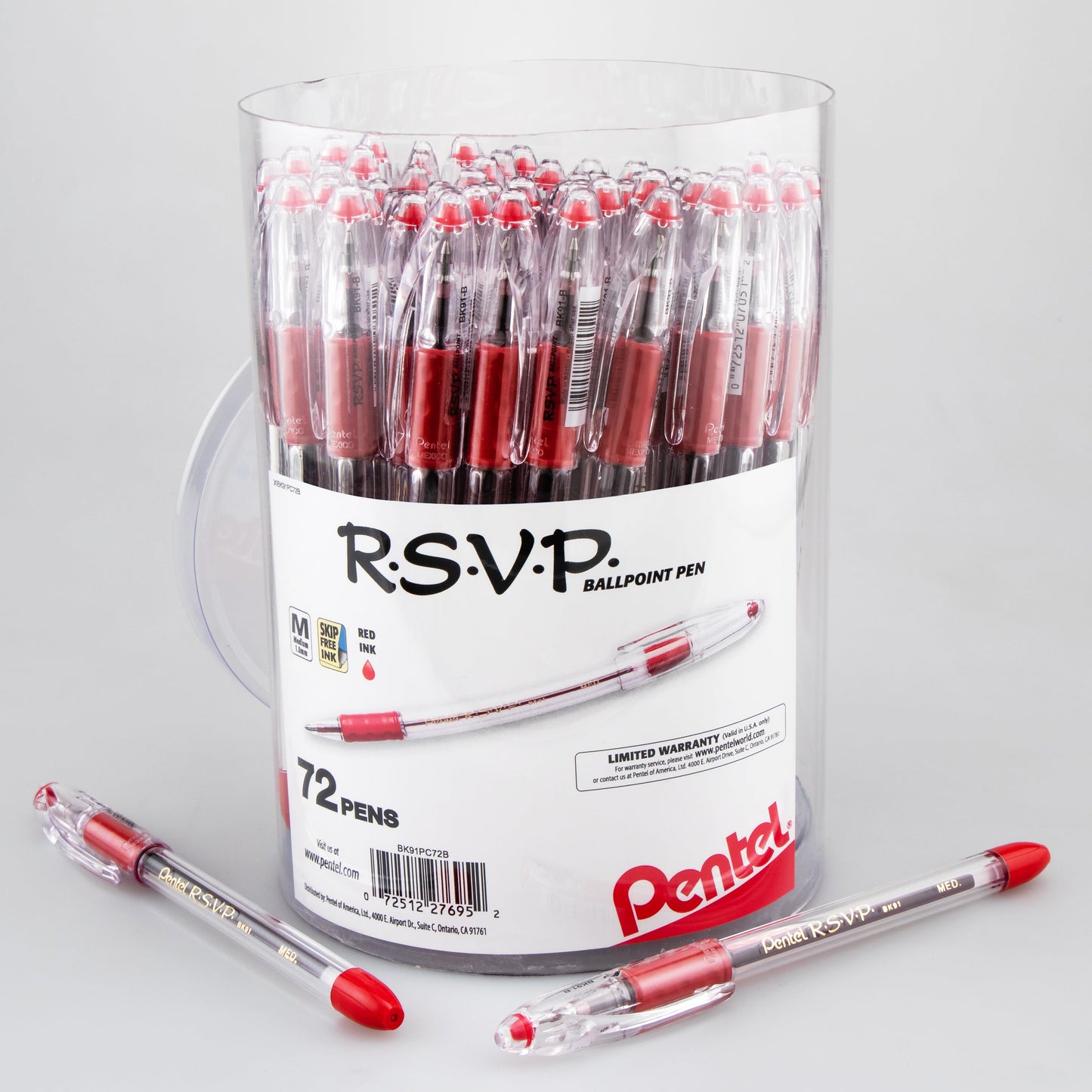 RSVP Ballpoint Pen, (1.0mm) Med Line, Red Ink, 72-pk Canister (BK91PC72B)
