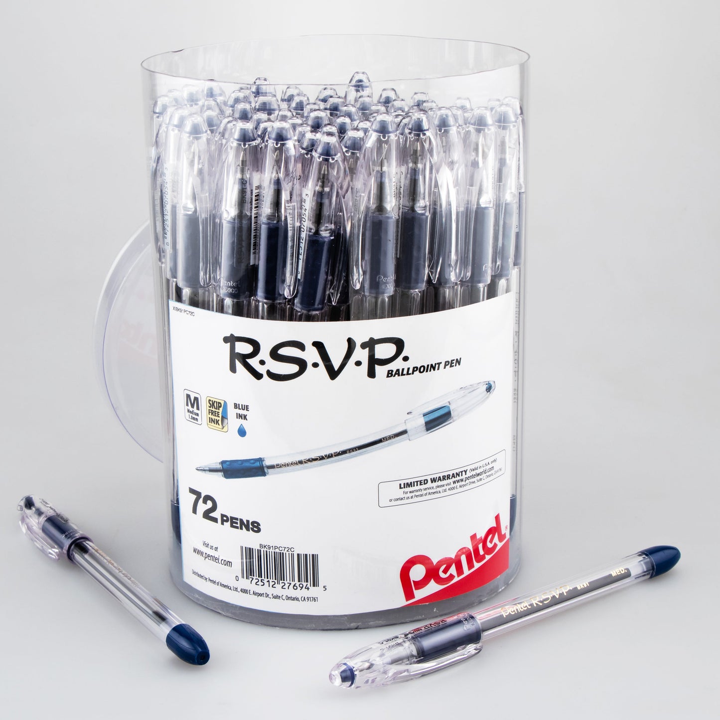 RSVP Ballpoint Pen, (1.0mm) Med Line, Blue Ink, 72-pk Canister (BK91PC72C)