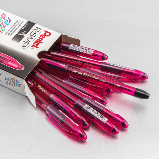 Pentel RSVP Razzle-Dazzle Ballpoint Pen, (1.0mm) Medium Line, Pink Barrel, Black Ink (BK91RDP-A), 48 Dozen