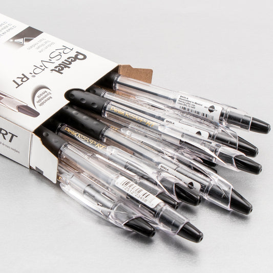 Pentel RSVP RT Retractable Ballpoint Pen, (1.0mm) Medium Line, Black Ink (BK93-A), 48 Dozen