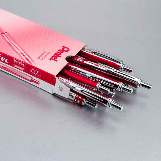 Pentel EnerGel Alloy Retractable Premium Liquid Gel Pen, (0.7mm) Metal Tip, Medium Line, Red Barrel, Black Ink (BL407B-A), 24 Dozen