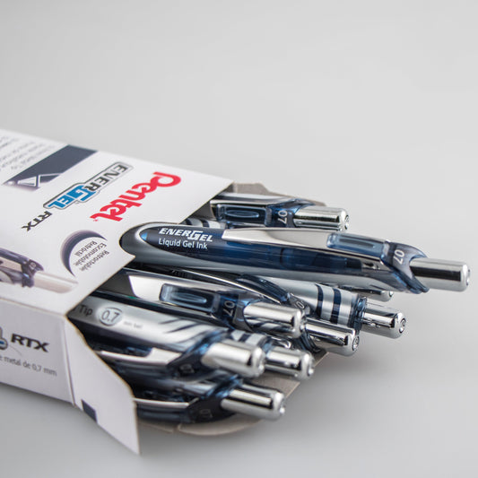 EnerGel RTX Retractable Liquid Gel Pen, (0.7mm) Metal Tip, Medium Line, Navy Blue Ink (BL77-CA)