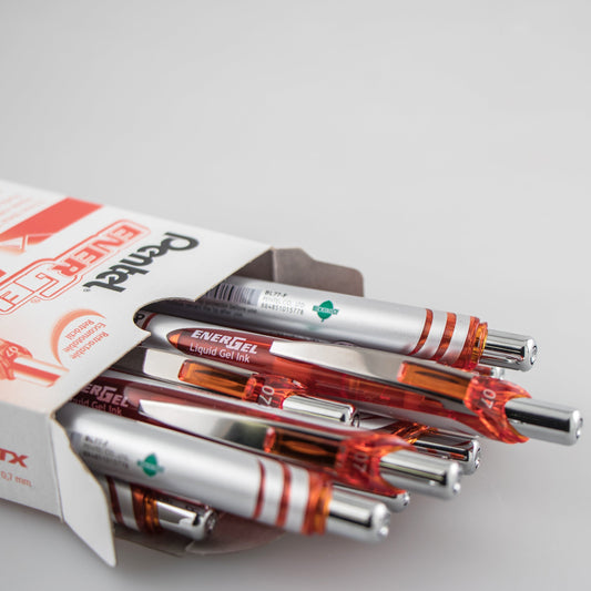 Pentel EnerGel RTX Retractable Liquid Gel Pen, (0.7mm) Metal Tip, Medium Line,Orange Ink (BL77-F), 48 Dozen
