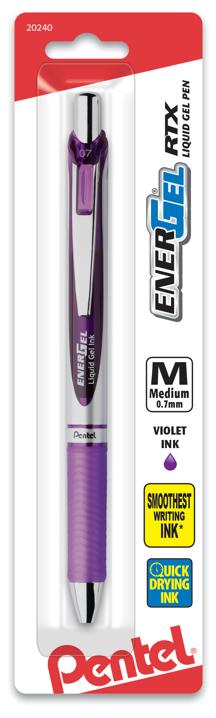 EnerGel RTX Retractable Liquid Gel Pen, (0.7mm) Metal Tip, Medium Line,Violet Ink 1-Pk (BL77BPV)