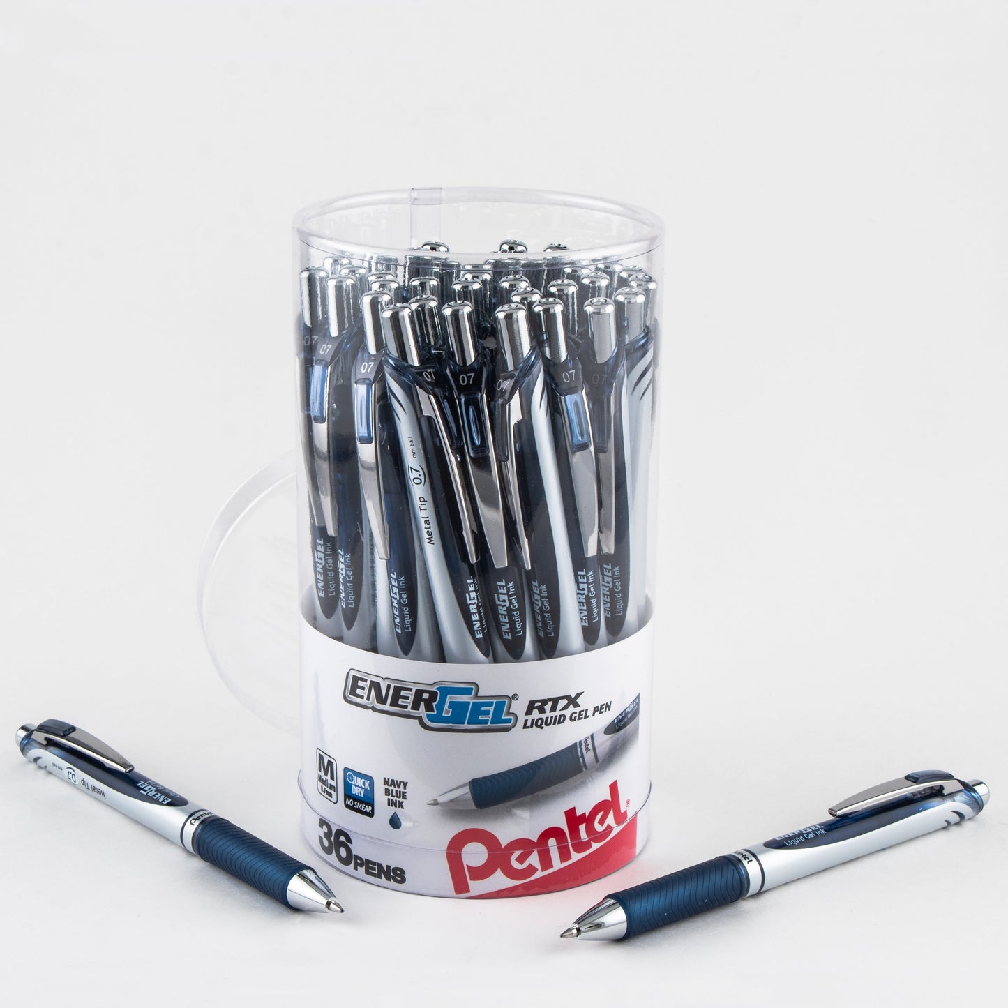 EnerGel RTX Retractable Liquid Gel Pen, (0.7mm) Metal Tip, Medium Line, Canister Navy Blue Ink 36pk (BL77PC36CA)