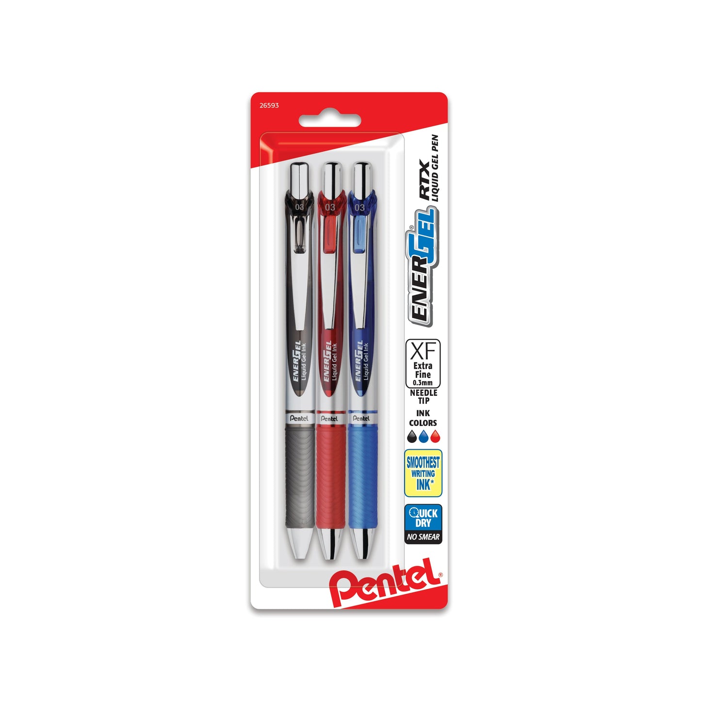 EnerGel RTX Retractable Liquid Gel Pen, (0.3mm) Needle Tip, Extra Fine Line,
Assorted Ink (A/B/C), 3-Pk (BLN73BP3M)