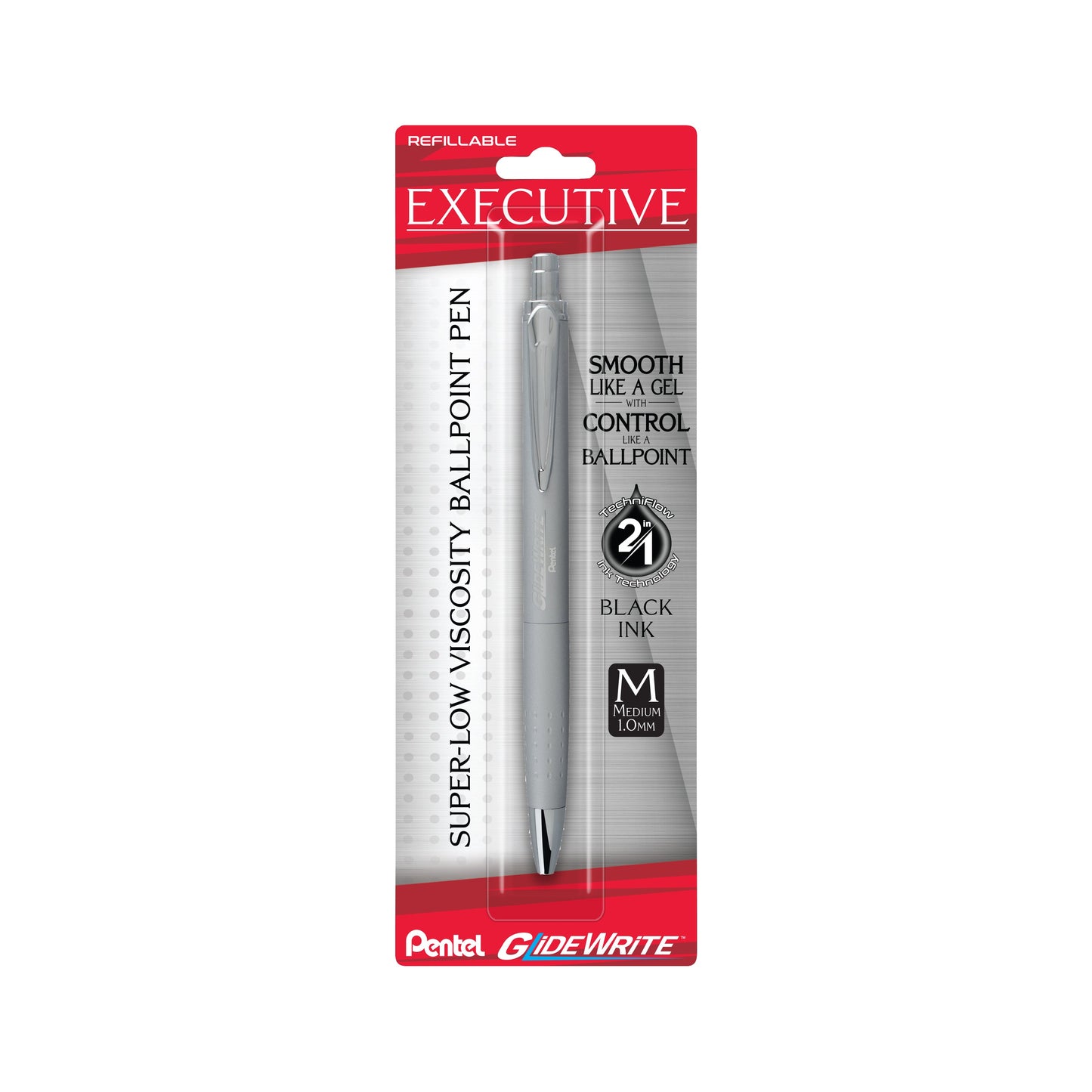 GlideWrite Executive Ballpoint Pen, (1.0mm) medium, silver metal barrel, Black Ink, 1-pk (BX970ZBP)