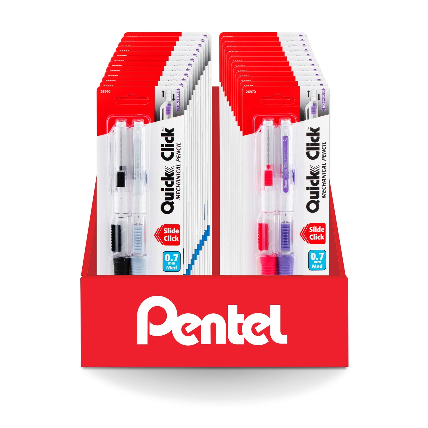 Quick Click Mechanical Pencil, (0.7mm) Medium Line, Assorted Barrel Colors, 2-Packs - Counter Display 24 pieces (CDPD217)