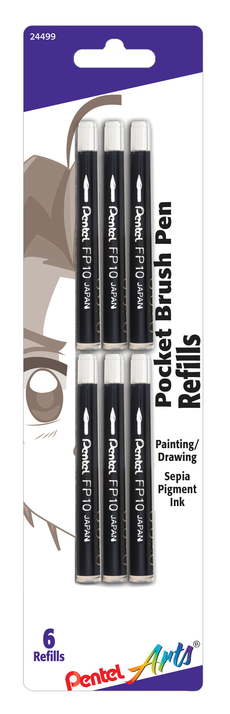 Pentel Arts Pocket Brush Refills, Black Ink 6-Pk (FP10BP6A)