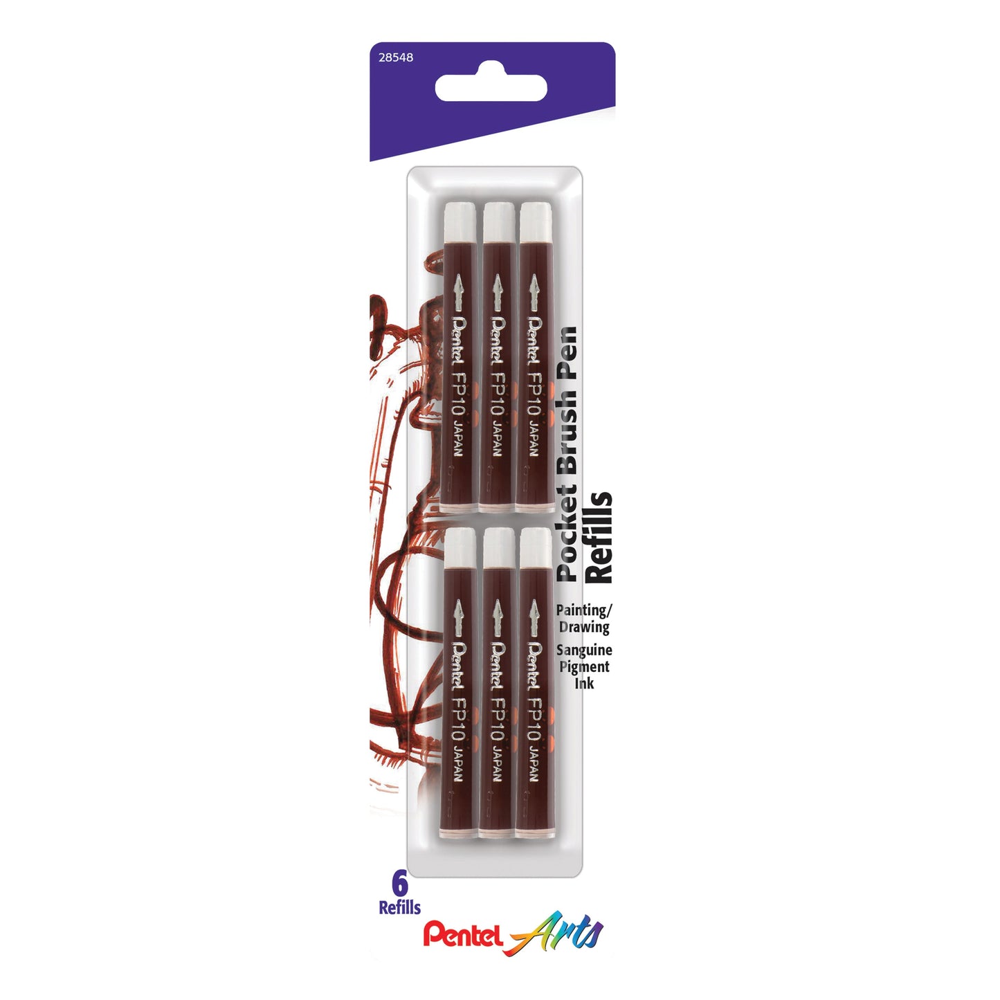 Pentel Arts Pocket Brush Refills, Sanguine Ink 6-Pk (FP10BP6SG)