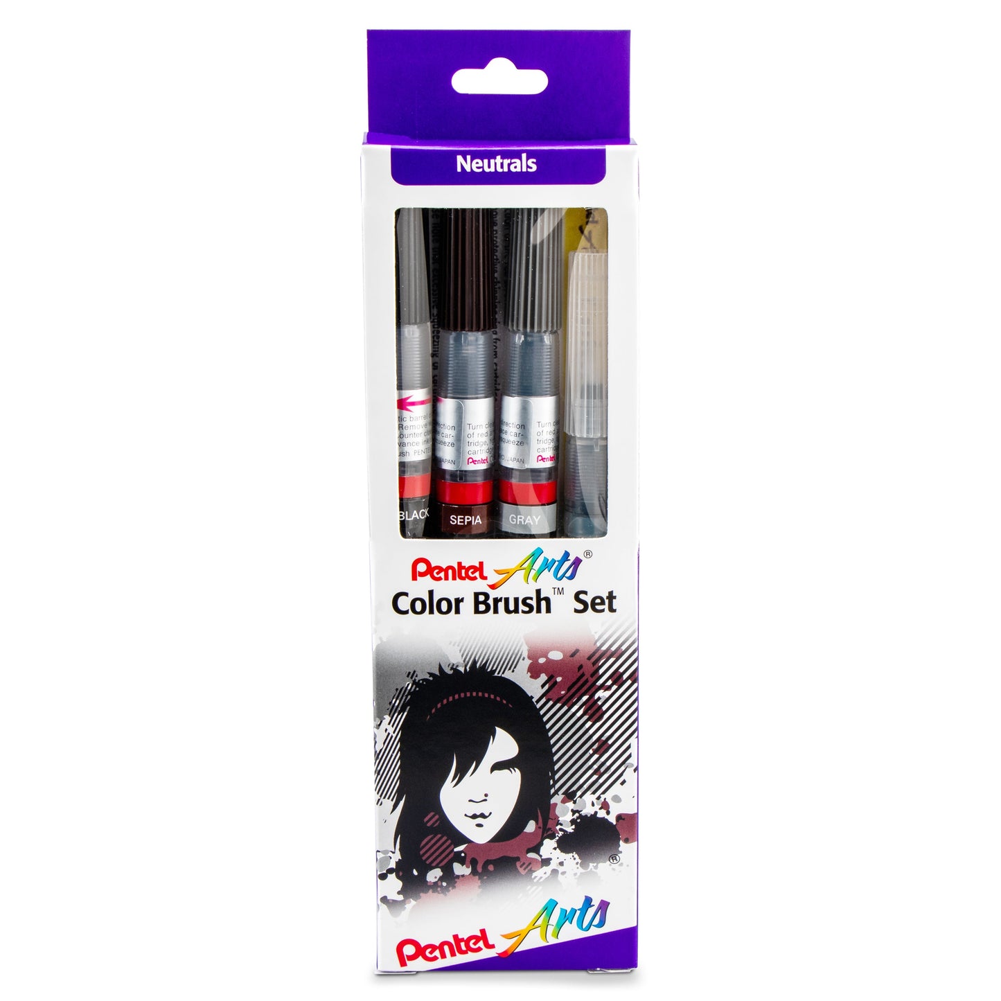 Pentel Arts Color Brush Set, Black,Gray,Sepia, Aquash Water Brush Box Set (GFLFRHBP)