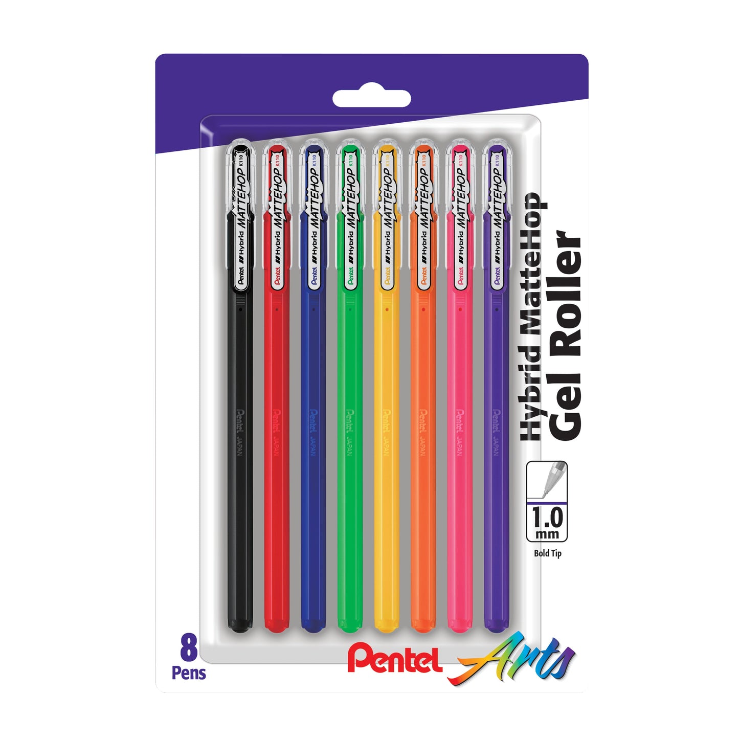 Hybrid MATTEHOP Gel Roller, 1.0mm, Matte A/B/C/D/F/G/P/V Ink, 8-PK (K110VBP8M)