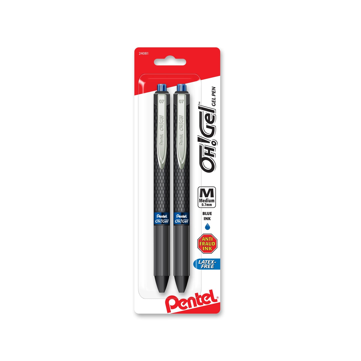 OH! Gel Retractable Gel Pen, Medium Line, Blue Ink 2-Pk (K497BP2C)