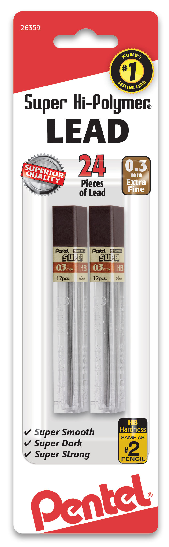 Super Hi-Polymer Lead Refill (0.3mm) Extra Fine, HB, 12 pcs/Tube 2-Pk (L300BP2HB)