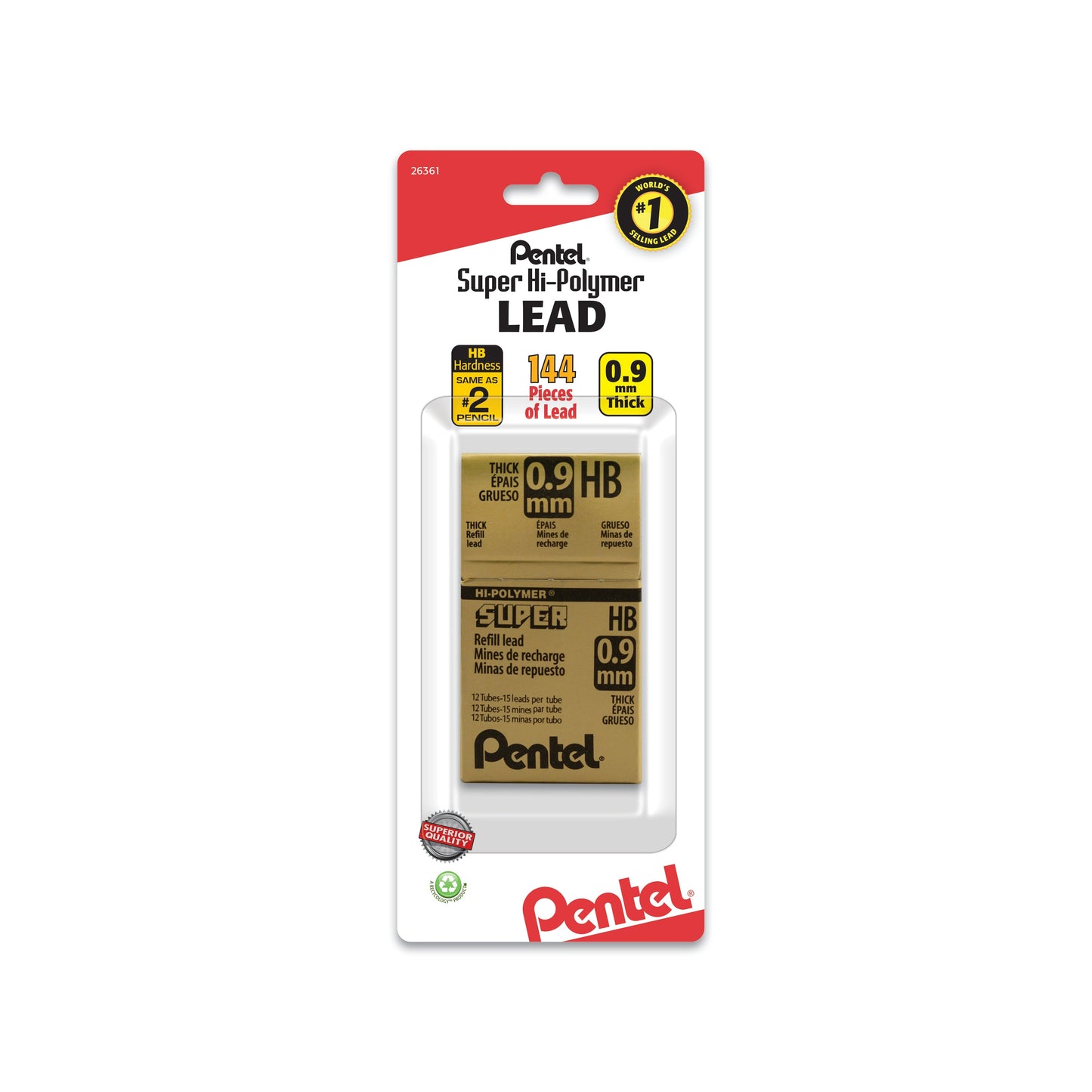 Super Hi-Polymer Lead Refill (0.9mm) Thick, HB, 180 pieces/box 1-Pk (L509BPHB)