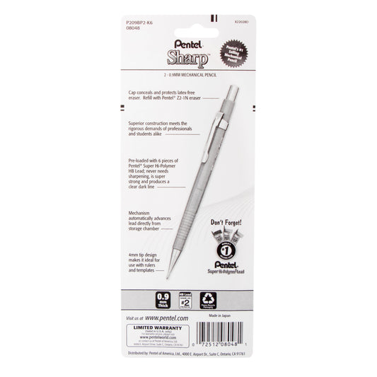 Sharp Mechanical Pencil (0.9mm) 2-Pk (P209BP2-K6)