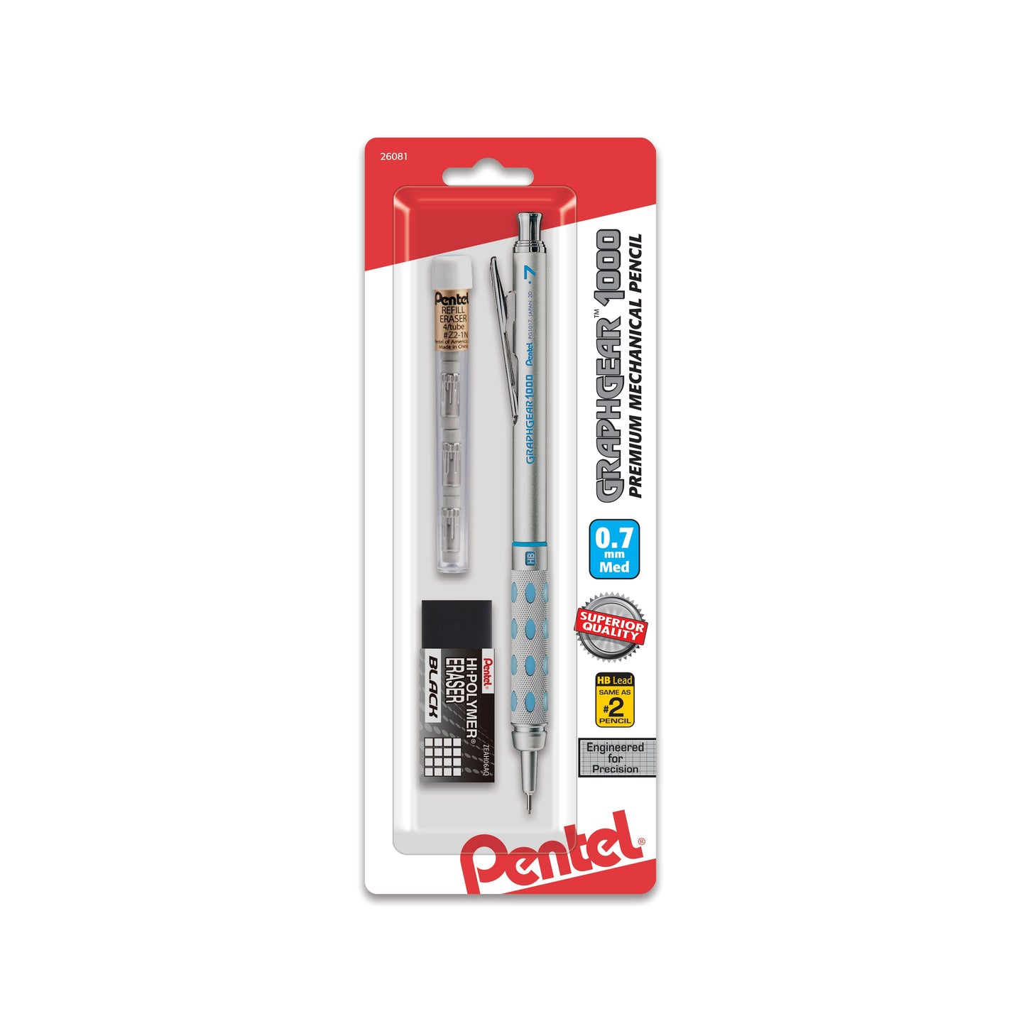 GraphGear 1000 Automatic Drafting Pencil (0.7mm), Eraser Refills, 1-Pk (PG1017EBP)