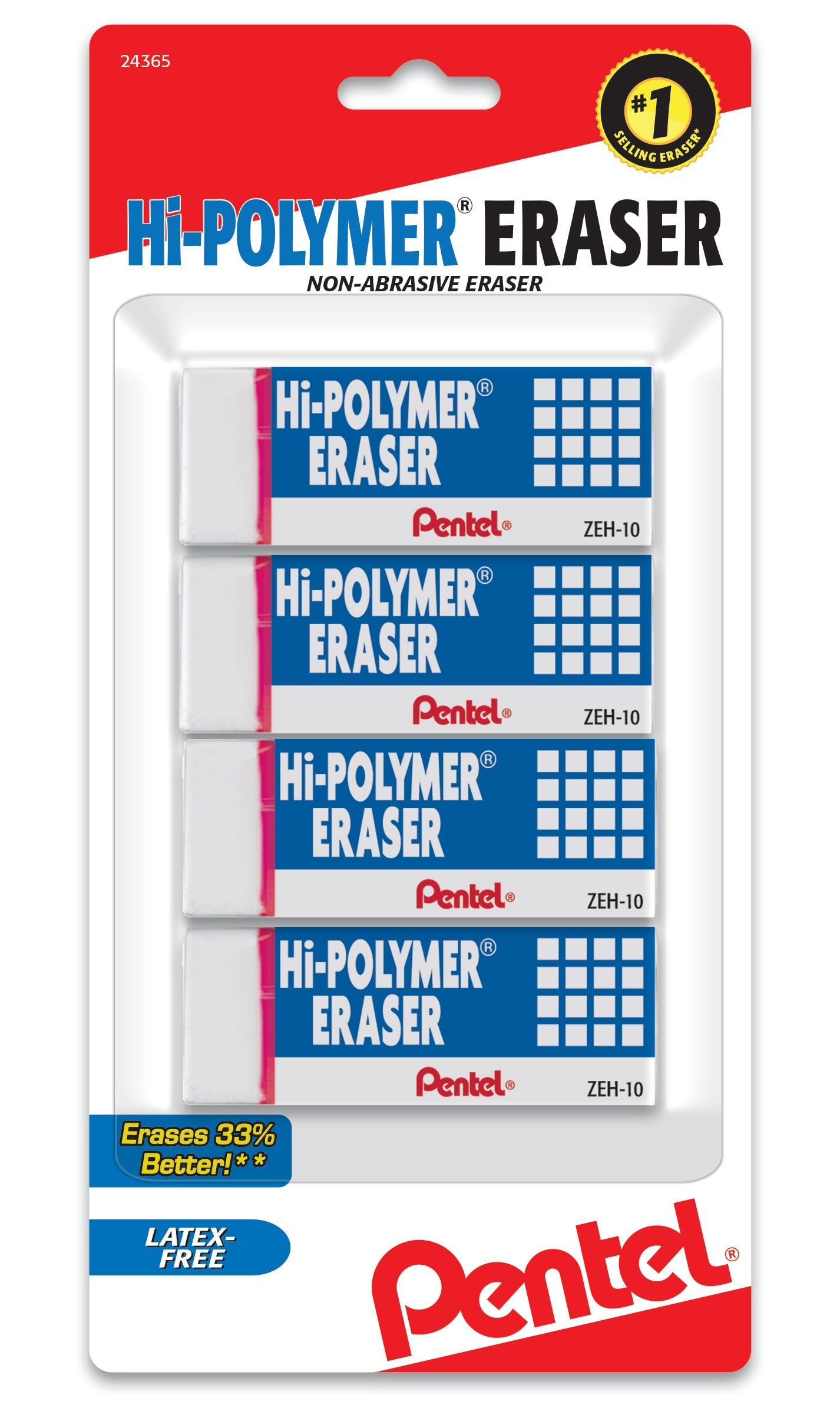 Hi-Polymer Block Eraser, Large White 4-Pk (ZEH10BP4)