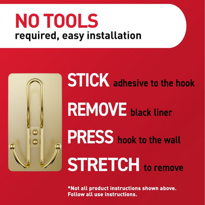 Command™ X-Large Satin Brass Triple Hook 17038BR-2ES, 2 Hooks, 6 Strips, 2 Pack