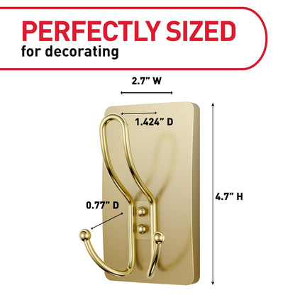 Command™ X-Large Satin Brass Triple Hook 17038BR-2ES, 2 Hooks, 6 Strips, 2 Pack