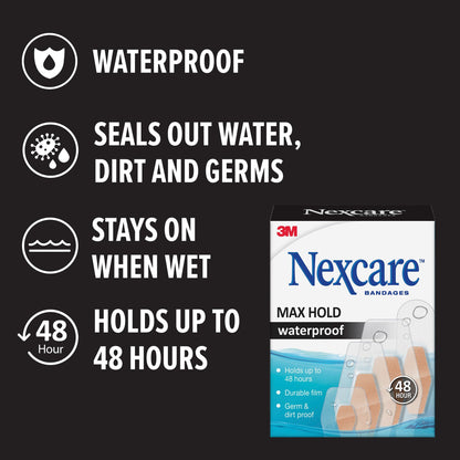 Nexcare™ Max Hold Waterproof Bandages MHW-60, One Size 60ct 1.25 in x 2.5 in (31 mm x 63 mm)