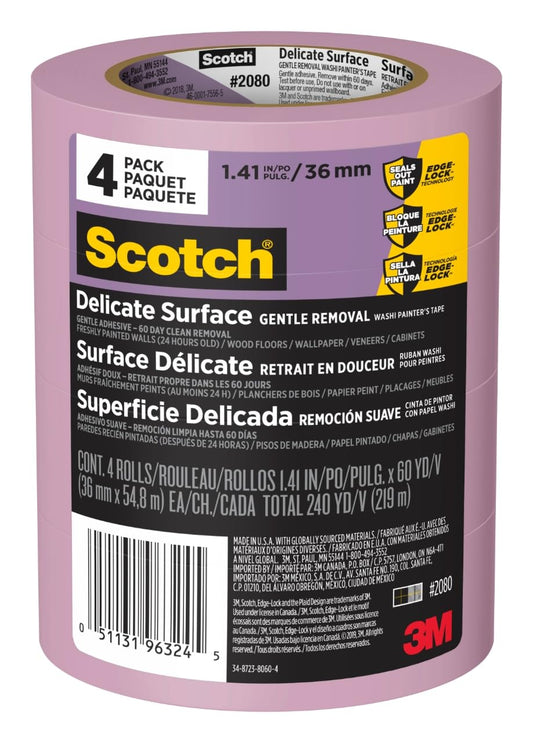 Scotch® Delicate Surface Painter's Tape 2080-36DP4, 1.41 in x 60 yd. (36mm x 54,8m), 4 rolls/pack