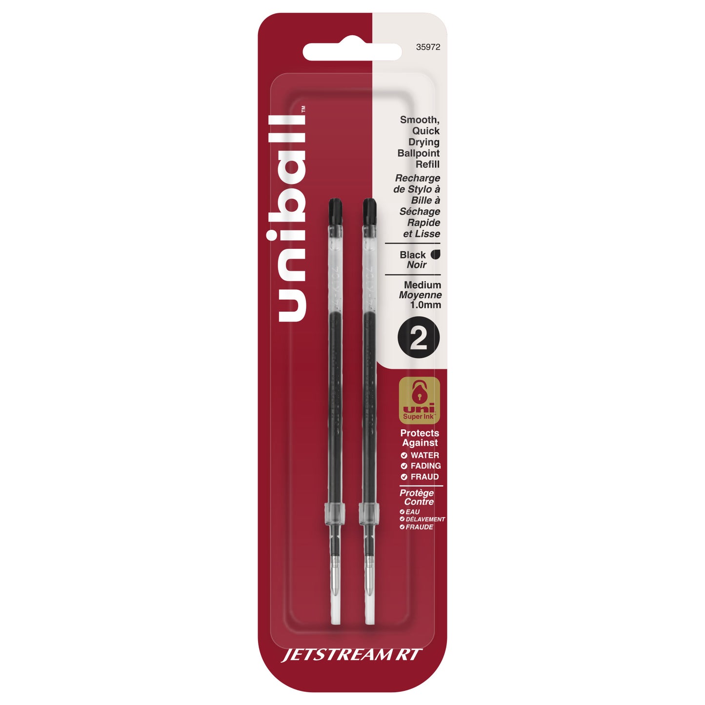 uniball™ Jetstream RT Ballpoint Pen Refills, Medium Point (1.0mm), Black, 2 Pack