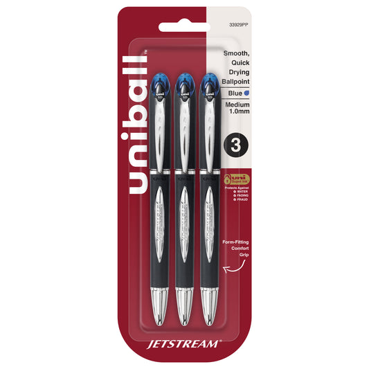 uniball™ Jetstream Ballpoint Pens, Medium Point (1.0mm), Blue, 3 Pack
