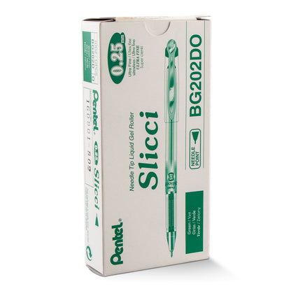 Pentel Arts Slicci (0.25mm) Extra Fine Gel Pen - Green Ink (BG202-D)
