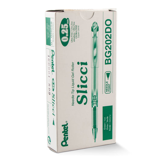 Pentel Arts Slicci (0.25mm) Extra Fine Gel Pen - Green Ink (BG202-D)