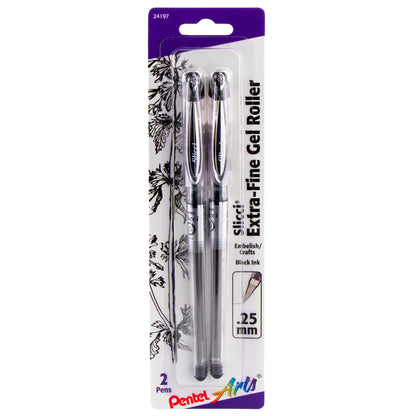 Pentel Arts Slicci (0.25mm) Extra Fine Gel Pen Black Ink 2-Pk (BG202BP2A)