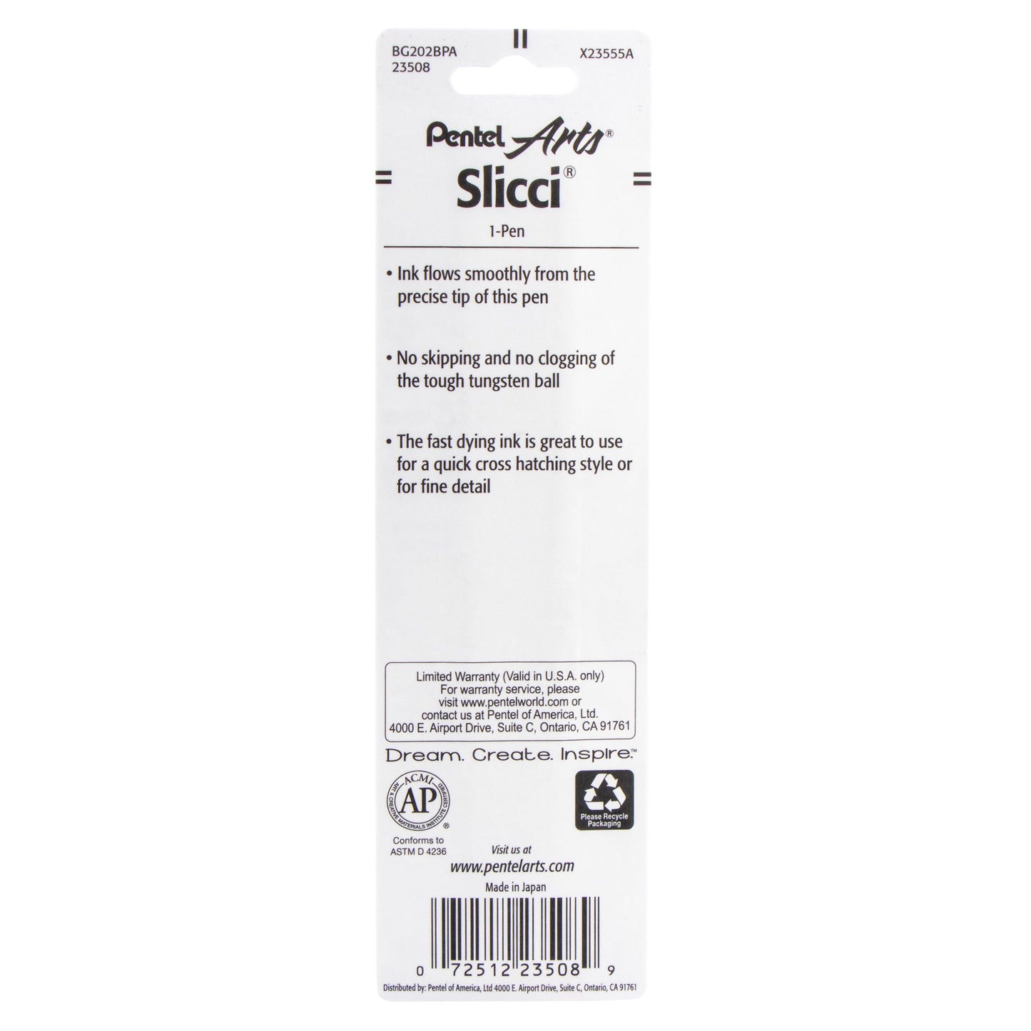 Pentel Arts Slicci (0.25mm) Extra Fine Gel Pen Black Ink 1-Pk (BG202BPA)