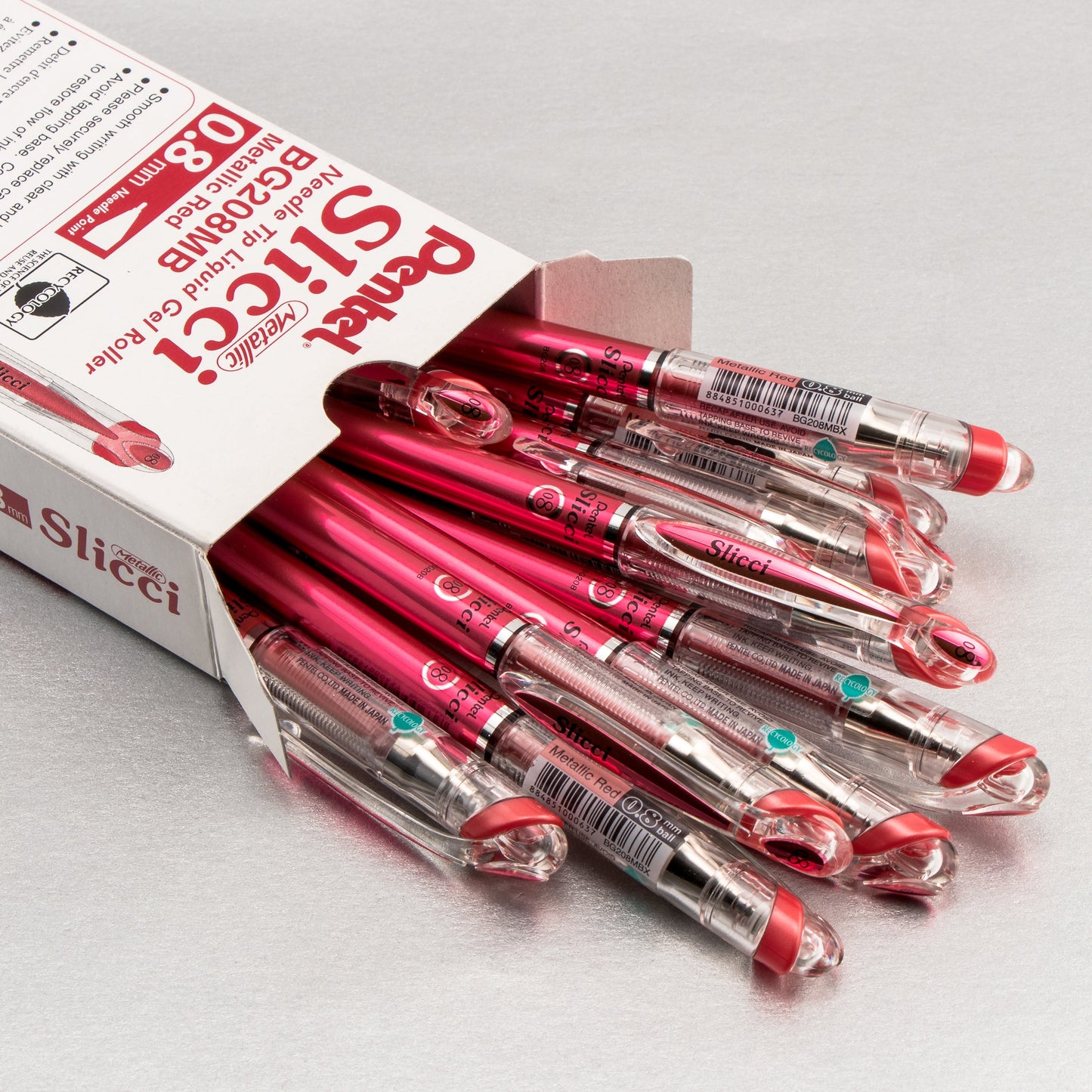 Pentel Arts Slicci METALLIC (0.8mm) Needle Tip Med Gel Pen Red Metallic Ink (BG208-MB)