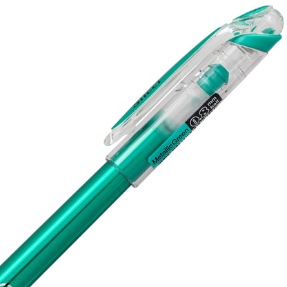 Pentel Arts Slicci METALLIC (0.8mm) Needle Tip Med Gel Pen Green Metallic Ink (BG208-MD)