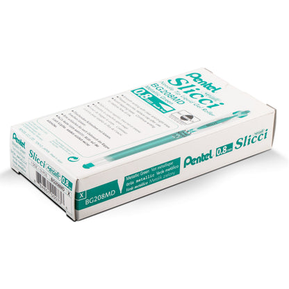 Pentel Arts Slicci METALLIC (0.8mm) Needle Tip Med Gel Pen Green Metallic Ink (BG208-MD)