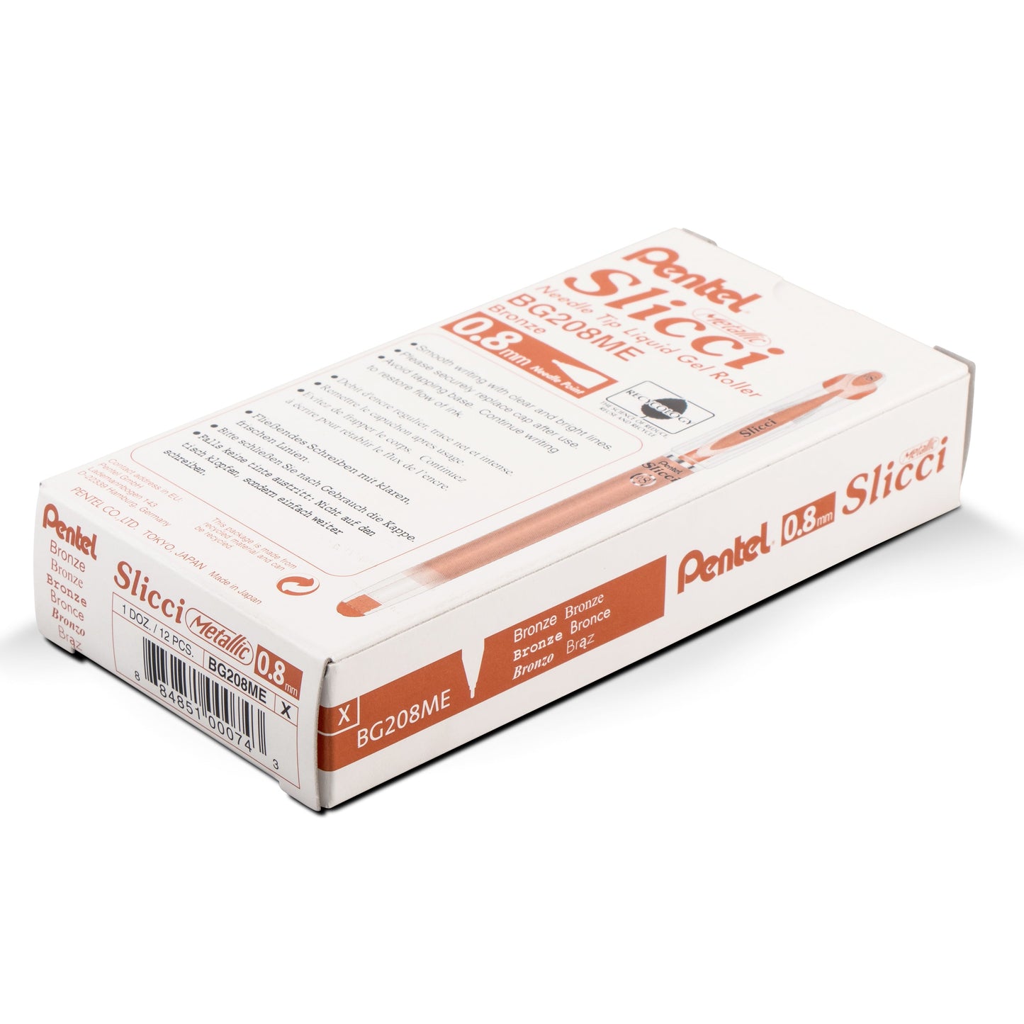Pentel Arts Slicci METALLIC (0.8mm) Needle Tip Med Gel Pen Bronze Metallic Ink (BG208-ME)
