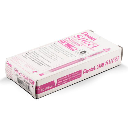 Pentel Arts Slicci METALLIC (0.8mm) Needle Tip Med Gel Pen Pink Metallic Ink (BG208-MP)