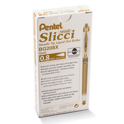 Pentel Arts Slicci METALLIC (0.8mm) Needle Tip Med Gel Pen Gold Metallic Ink (BG208-X)
