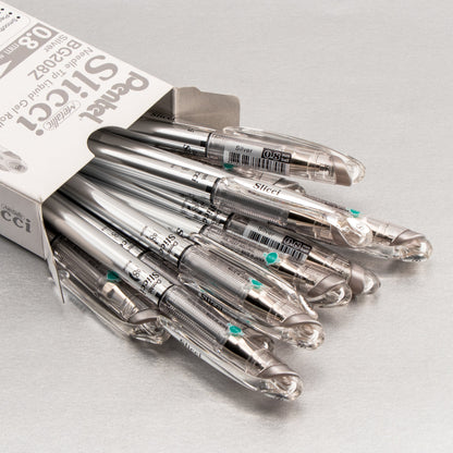 Pentel Arts Slicci METALLIC (0.8mm) Needle Tip Med Gel Pen Silver Metallic Ink (BG208-Z)