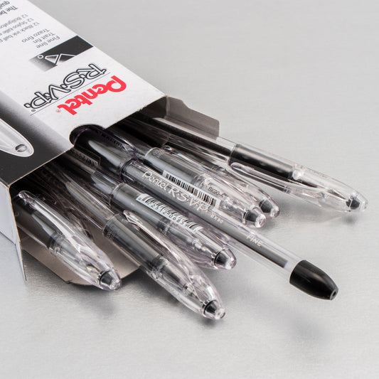Pentel RSVP Ballpoint Pen, (0.7mm) Fine Line, Black Ink (BK90-A), 48 Dozen