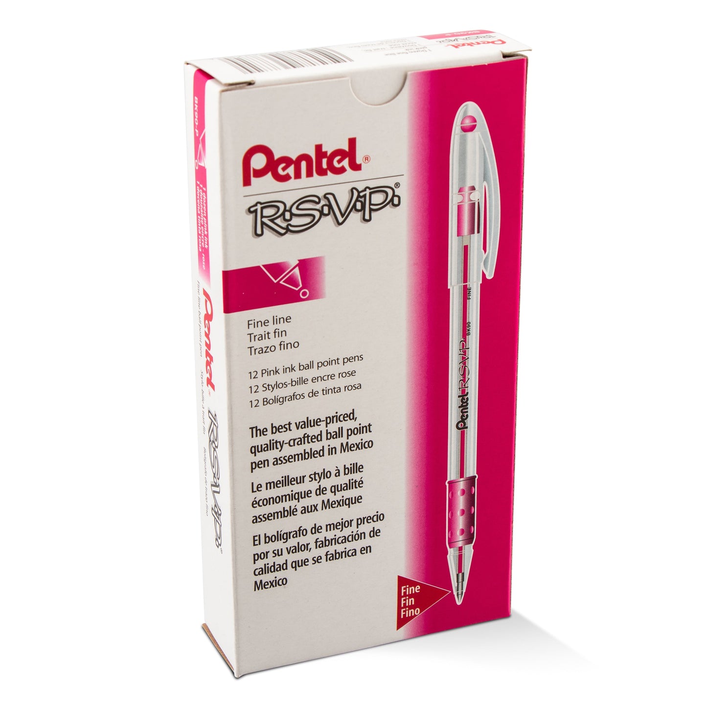 RSVP Ballpoint Pen, (0.7mm) Fine Line, Pink Ink (BK90-P)