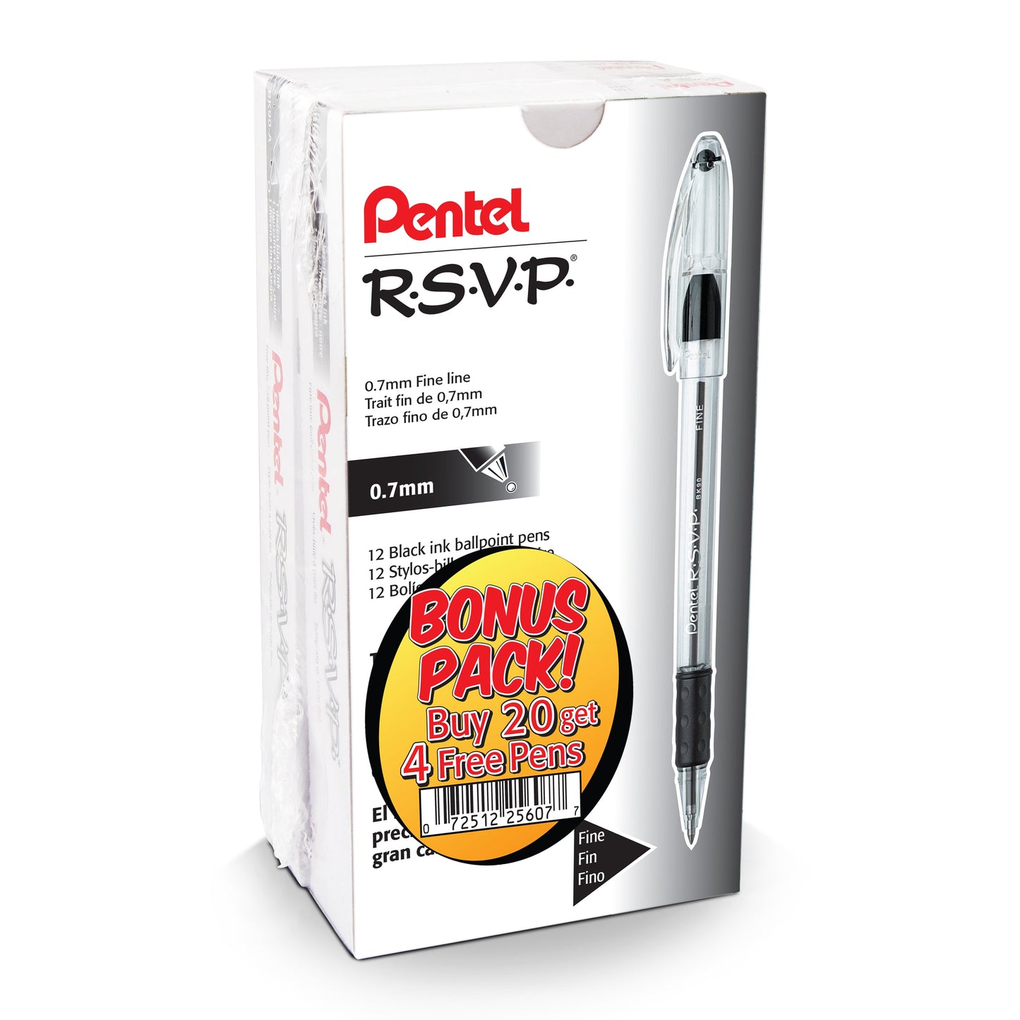 RSVP Ballpoint Pen, (0.7mm) Fine Line, Black Ink Buy 20, get 4 more FREE (BK90ASW2)