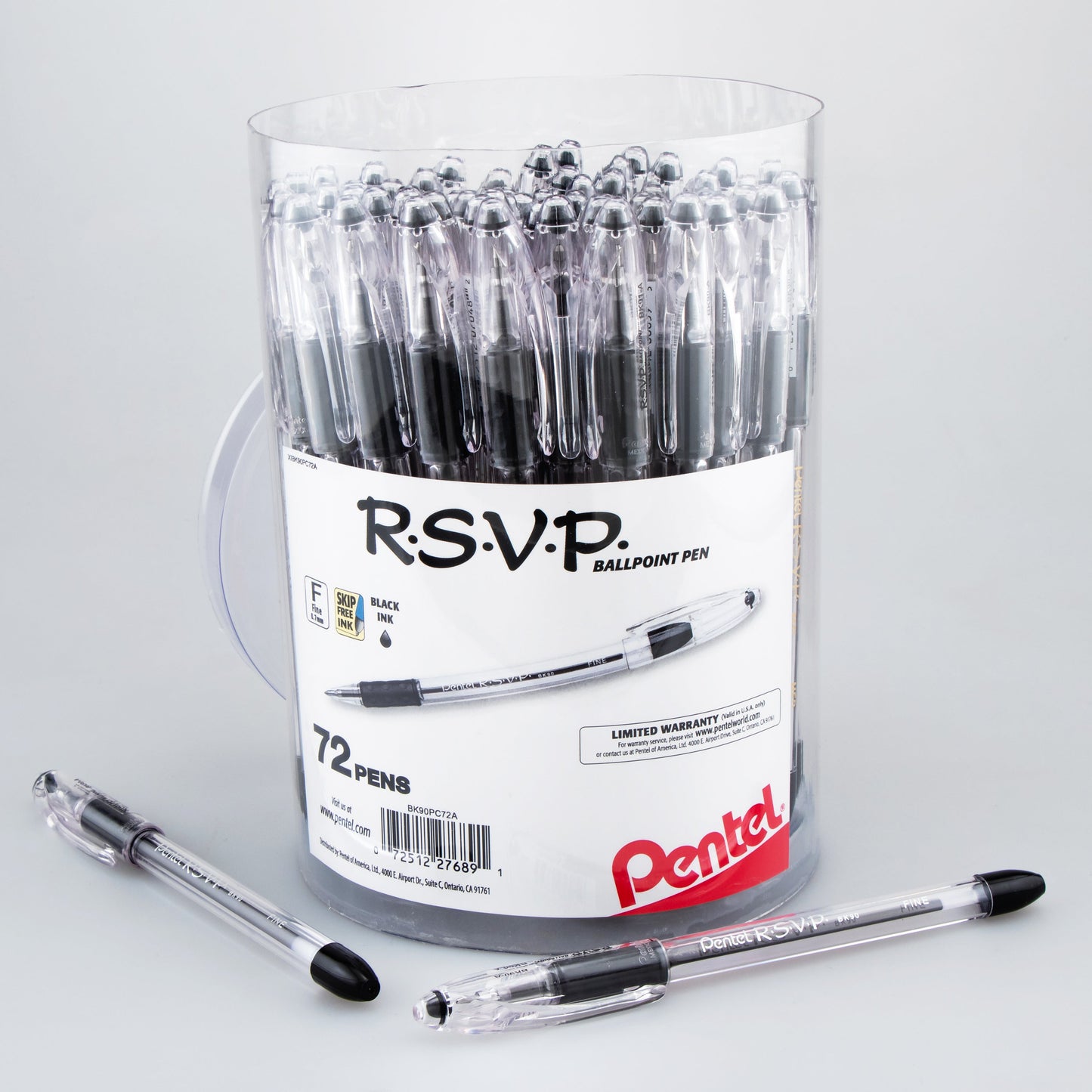 RSVP Ballpoint Pen, (0.7mm) Fine Line, Black Ink, 72-pk Canister (BK90PC72A)