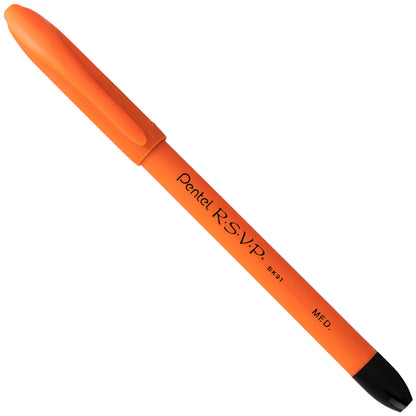 RSVP Ballpoint Pen, (1.0mm) Medium Line, Safety Color Orange Barrel, Black Ink (BK91HDF-A)